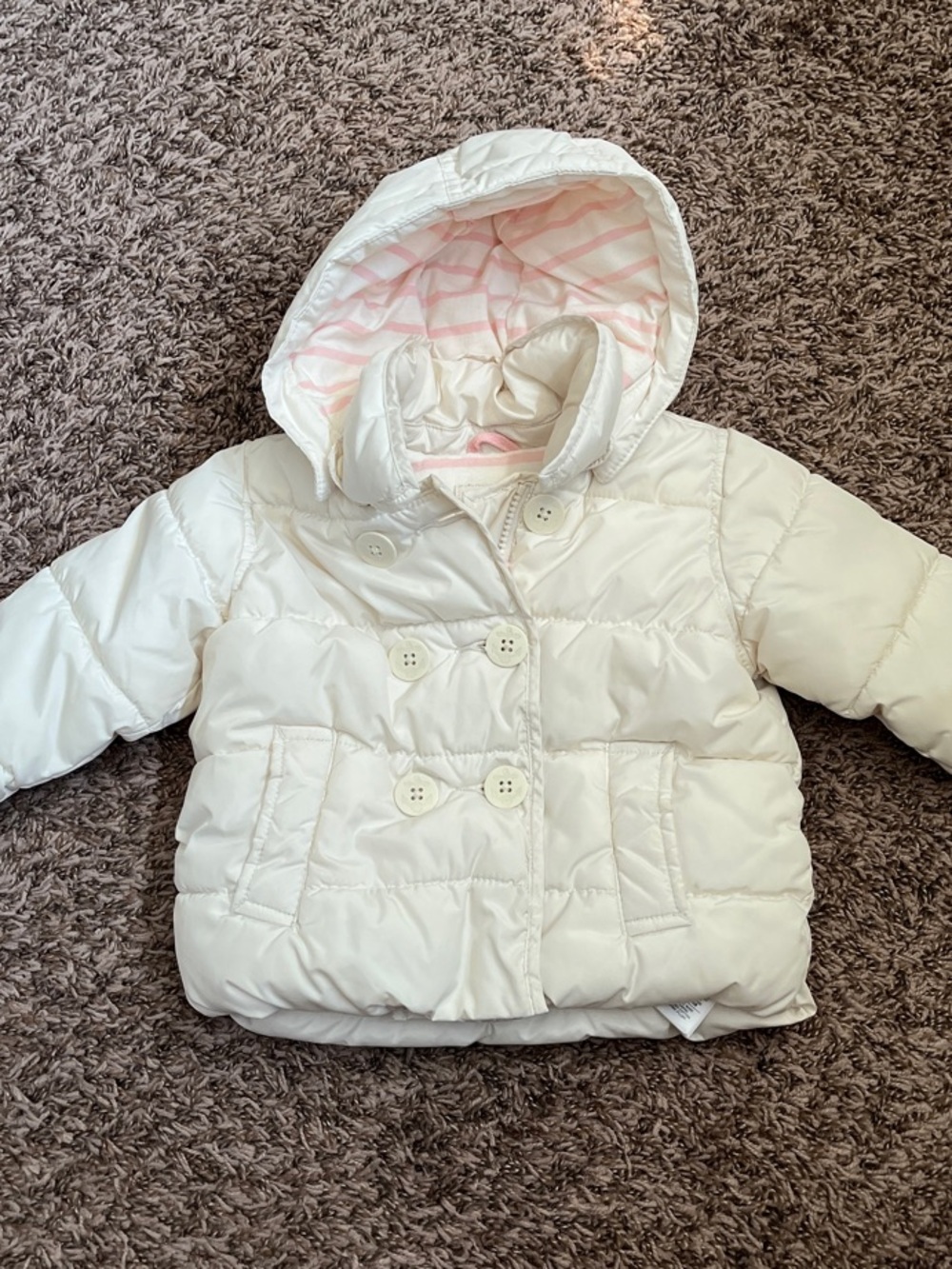 Baby Gap Hooded Puffer Coat in Ivory with Pink Lining